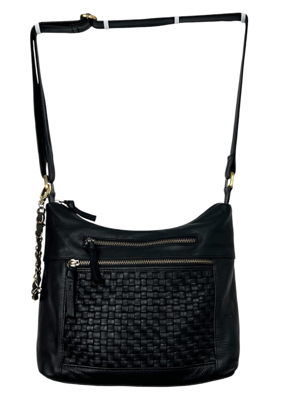 Great American Leatherworks Soft Leather Crossbody Bag Weave Detail Sz M Black
